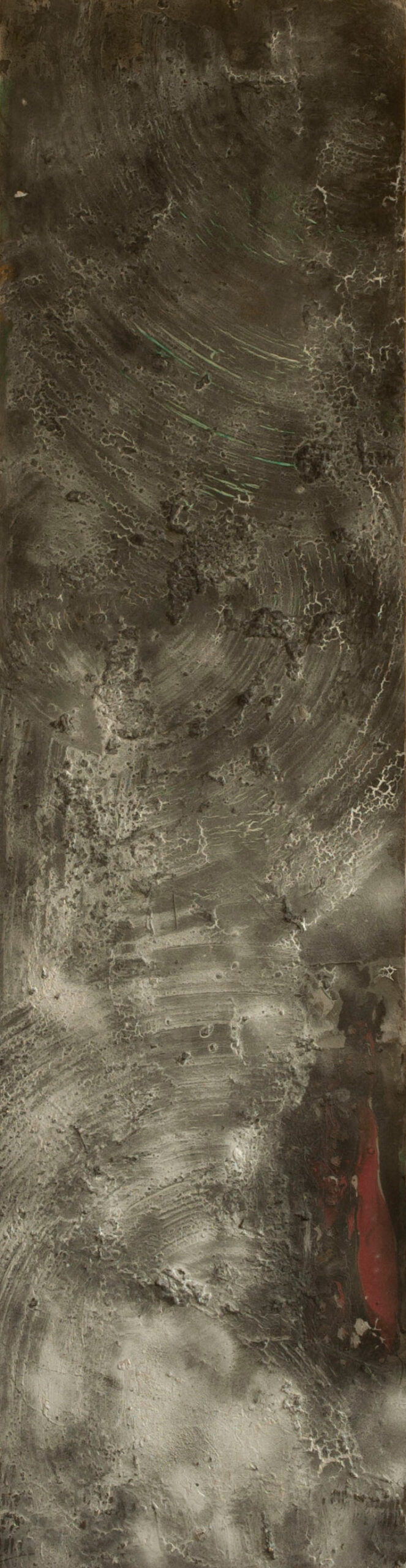 Acrylique, céramique, aérosol et sable sur bois – 165 x 40 cm